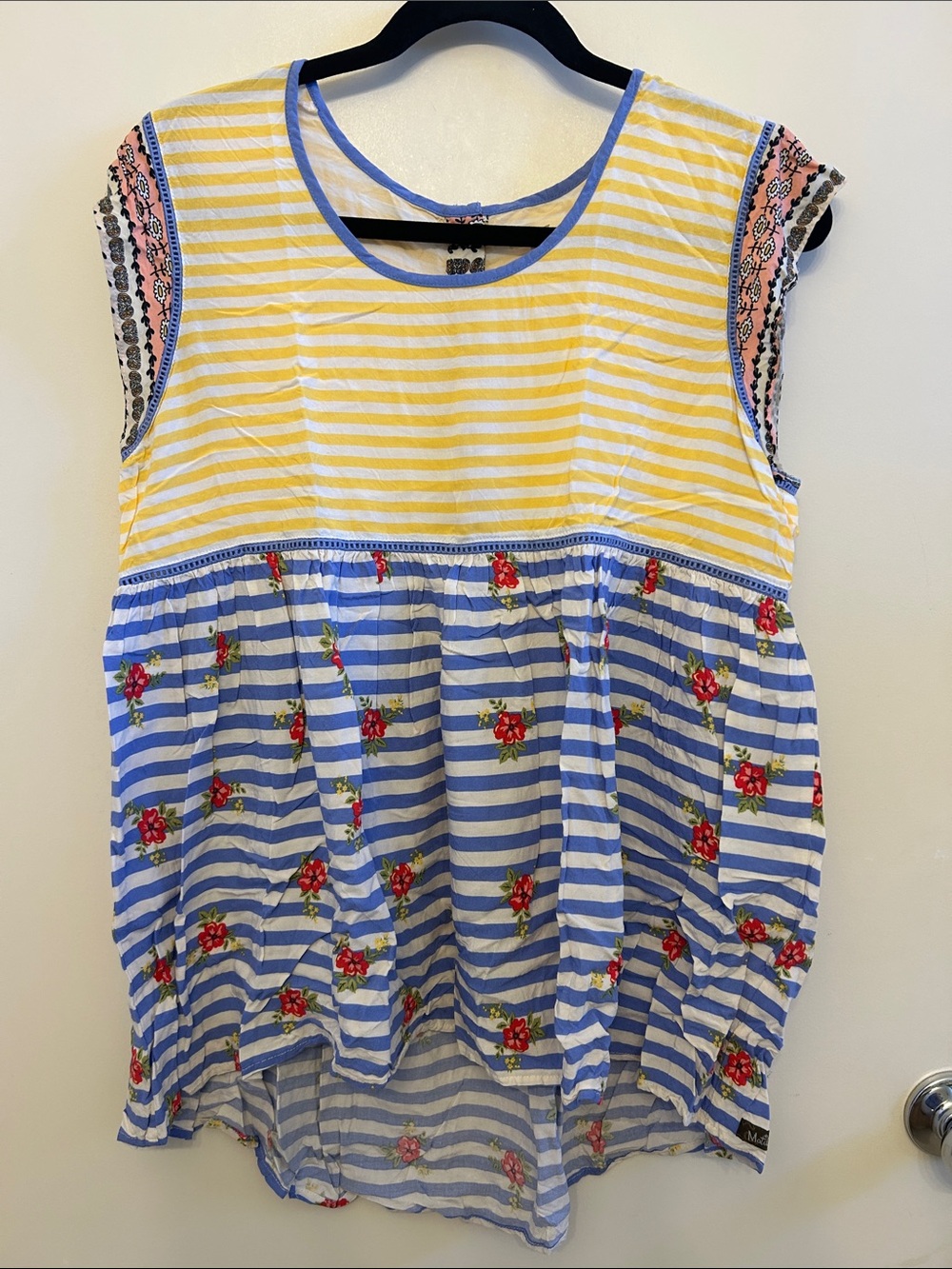 Matilda Jane Yellow and Blue Striped Mixed-Print Tank Top